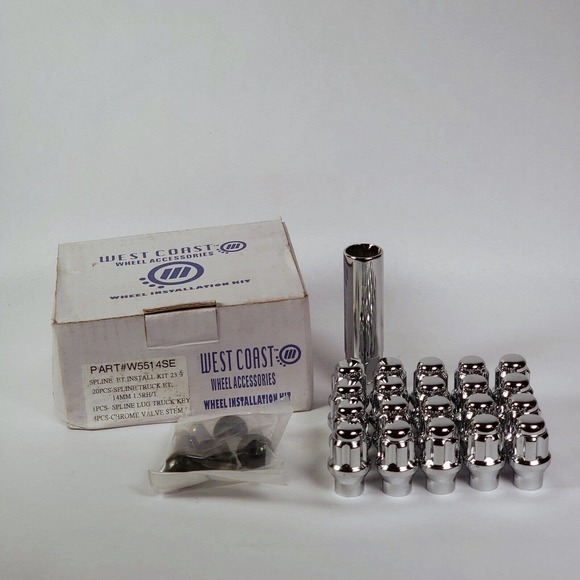 West Coast Wheel Accessories W5514SE 20 Piece Spline‎ 14x1.5 Lug Nuts + Lock NOS - Picture 1 of 5